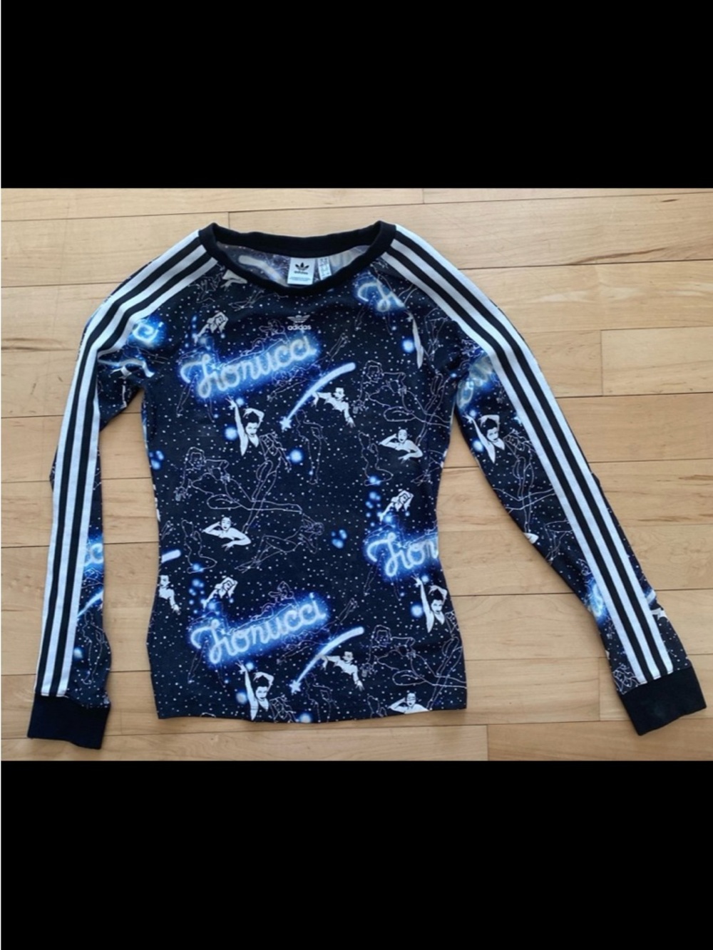 adidas Black, White & Blue Celestial Print Long Sleeve Top
